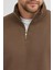 Unisex Regular Fit Rahat Kesim Pamuklu Içi Polarlı Yarım Fermuarlı Kahverengi Dik Yaka Sweatshirt 4
