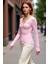Kadın Pembe V Yaka Büzgülü Drape Detaylı Esnek Örme Bluz Günlük Kullanım Için Şık ve Feminine 1