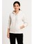 Kadın Üç Iplik Kapüşonlu Tam Fermuarlı Kanguru Çepli Sweatshirt Hoodie - Beyaz 2