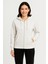 Kadın Üç Iplik Kapüşonlu Tam Fermuarlı Kanguru Çepli Sweatshirt Hoodie - Beyaz 4