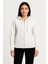 Kadın Üç Iplik Kapüşonlu Tam Fermuarlı Kanguru Çepli Sweatshirt Hoodie - Beyaz 5