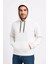 Erkek Üç Iplik Kapüşonlu Kanguru Cepli Sweatshirt Hoodie - Beyaz 4