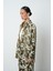 Kadın Haki - Bej Renk Desenli Oversize Kesim Tesettür Gömlek 2