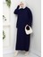 Kapüşonlu Tunik Elbise Triko Takım 1645 - Lacivert 3