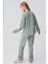 Uzun Kollu Düğmeli Dantelli Esnek Viskoz Pijama Takım 18206 3