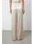 Kadın Açık Bej Düz %100 Viskoz Bol Paça Beli Lastikli Pantolon 5
