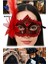 3 Adet Kırmızı Mat Maske – 16X22 Cm, Tüylü ve Güllü Tasarım | Özel Davetler ve Fotoğraf Çekimi Için 4