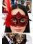 3 Adet Kırmızı Mat Maske – 16X22 Cm, Tüylü ve Güllü Tasarım | Özel Davetler ve Fotoğraf Çekimi Için 5