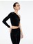 Slim Fit Asimetrik Yaka Uzun Kollu Crop Tek Omuz Kadife Bluz 3