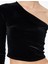 Slim Fit Asimetrik Yaka Uzun Kollu Crop Tek Omuz Kadife Bluz 6