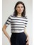 Fitted Bisiklet Yaka Çizgili Kısa Kollu Triko Tişört C2042AX25SP 1