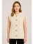 Kadın Önü Gold Düğmeli Örgülü Oversize Kolsuz Triko Yelek 1