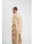 Unisex Double Oversize Patlı Yaka Sweatshirt - Bej 2