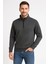 Erkek Dik Yaka Sweatshirt Dik Yaka Yarım Fermuarlı 3 Iplik Şardonlu Pamuk Kumaş - Antrasit 3