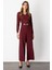 Kadın Beli Kemerli Bol Paça Pantolon 64133 Bordo 1