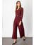 Kadın Beli Kemerli Bol Paça Pantolon 64133 Bordo 2