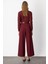 Kadın Beli Kemerli Bol Paça Pantolon 64133 Bordo 4