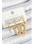 Pirinç Zirkon Taşlı Dikdörtgen Model Gold Renk 3'lü Çift Kadın Küpe Set - TJ-BKP10816 2