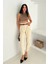 Yıkamalı Pamuk Yağmur Gabardin Yüksek Bel Pantolon Bej 1