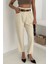 Yıkamalı Pamuk Yağmur Gabardin Yüksek Bel Pantolon Bej 4