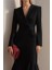 Kadın Uzun Kollu Yakalı Belden Oturtmalı Midi Ithal Krep Elbise 2