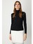 Kadın Balıkçı Yaka Düğme Detaylı Triko Kazak 60414 Siyah 1