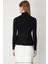 Kadın Balıkçı Yaka Düğme Detaylı Triko Kazak 60414 Siyah 4