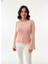 Kadın Pembe Kayık Yaka Yarım Ispanyol Geniş Kol Detaylı Triko Kazak 1