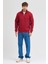 Unisex Regular Fit Rahat Kesim Pamuklu Içi Polarlı Yarım Fermuarlı Bordo Dik Yaka Sweatshirt 4