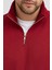 Unisex Regular Fit Rahat Kesim Pamuklu Içi Polarlı Yarım Fermuarlı Bordo Dik Yaka Sweatshirt 5