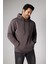 Erkek Koyu Gri Standart Fit Içi Polarlı 3 Iplik Kapüşonlu Kanguru Cepli Pamuklu Sweatshirt 1