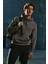Erkek Koyu Gri Standart Fit Içi Polarlı 3 Iplik Kapüşonlu Kanguru Cepli Pamuklu Sweatshirt 2