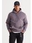 Erkek Koyu Gri Standart Fit Içi Polarlı 3 Iplik Kapüşonlu Kanguru Cepli Pamuklu Sweatshirt 3