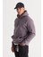 Erkek Koyu Gri Standart Fit Içi Polarlı 3 Iplik Kapüşonlu Kanguru Cepli Pamuklu Sweatshirt 4