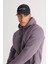 Erkek Koyu Gri Standart Fit Içi Polarlı 3 Iplik Kapüşonlu Kanguru Cepli Pamuklu Sweatshirt 7
