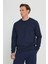 Erkek Lacivert Standart Fit Normal Kesim 2 İplik Recycle Pamuklu Bisiklet Yaka Sweatshirt 2