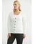 Metal Düğmeli Oversize Triko Hırka - Kemik 3