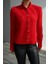 Kırmızı Dik Yaka Inci Düğmeli Hırka 2