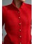 Kırmızı Dik Yaka Inci Düğmeli Hırka 3