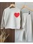 Kız Çocuk Pamuklu Bej Kalp Desenli Sweatshirt ve Geniş Paça Pantolon Takım - Yumuşak Dokulu Rahat Kalıp 6