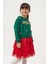 Kız Çocuk Pamuklu Yeşil Sweatshirt ve Kırmızı Tül Etek Takım - Yılbaşı Konseptli 5