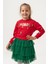 Kız Çocuk Pamuklu Kırmızı Sweatshirt ve Yeşil Tül Etek Takım - Yılbaşı Konseptli 5