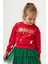 Kız Çocuk Pamuklu Kırmızı Sweatshirt ve Yeşil Tül Etek Takım - Yılbaşı Konseptli 6