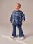 Kız Çocuk Pamuklu Lacivert Fiyonk Desenli Sweatshirt ve Volan Paça Eşofman Takımı 1