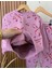 Kız Çocuk Pamuklu Pembe Kurdele Desenli Eşofman Takımı - Kalpli Desenli Sweat ve Alt 4