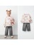 Kız Çocuk Pamuklu Krem Pembe Fiyonk Desenli Sweatshirt ve Gri Nakışlı Jean Takım - Günlük Şık Kombin 2