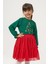 Kız Çocuk Pamuklu Yeşil Yılbaşı Ağaç Baskılı Uzun Kollu Kırmızı Tüllü Takım - Happy Holidays Temalı 4