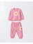 Kız Çocuk Pamuklu Pembe Çiçek Patch Nakışlı Sweatshirt ve Eşofman Takım 1
