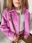 Kız Çocuk Pamuklu Fuşya Ceketli Etek Takım - Düğme Detaylı Crop Ceket 2