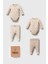 Organik Pamuklu 4'lü Yenidoğan Bebek Seti - Çapraz Yaka Body ve Patikli Alt Takım (Bej) 1